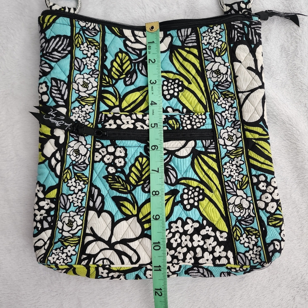 VERA BRADLEY Floral Quilted Fabric Messenger Crossbody Bag Multicolor Teal Black - Picture 6 of 8